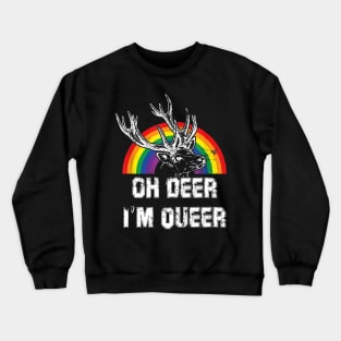 Funny Gay Pride Oh Deer I'm Queer LGBT Rainbow Crewneck Sweatshirt